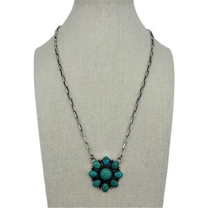 925 Sterling Silver Natural Kingman Turquoise Cluster Clip Flower Necklace